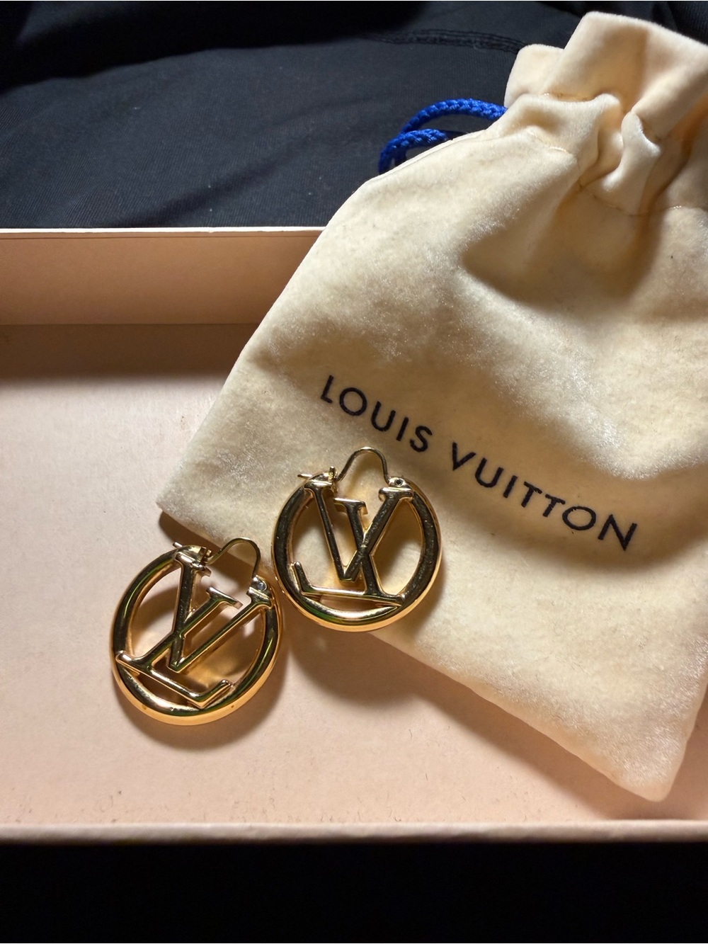 Louis Vuitton Gold-tone LV Round Drop Earrings